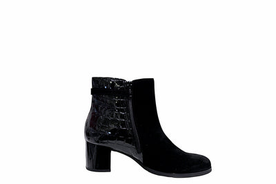 Croc-Accent Suede Ankle Boots with Block Heel
