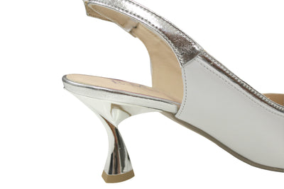 White and Silver Slingback Kitten Heels