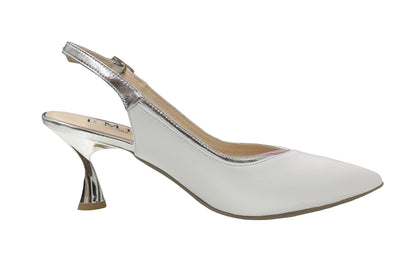 White and Silver Slingback Kitten Heels