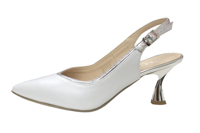 White and Silver Slingback Kitten Heels