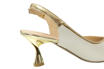 Gold and Ecru Slingback Kitten Heels