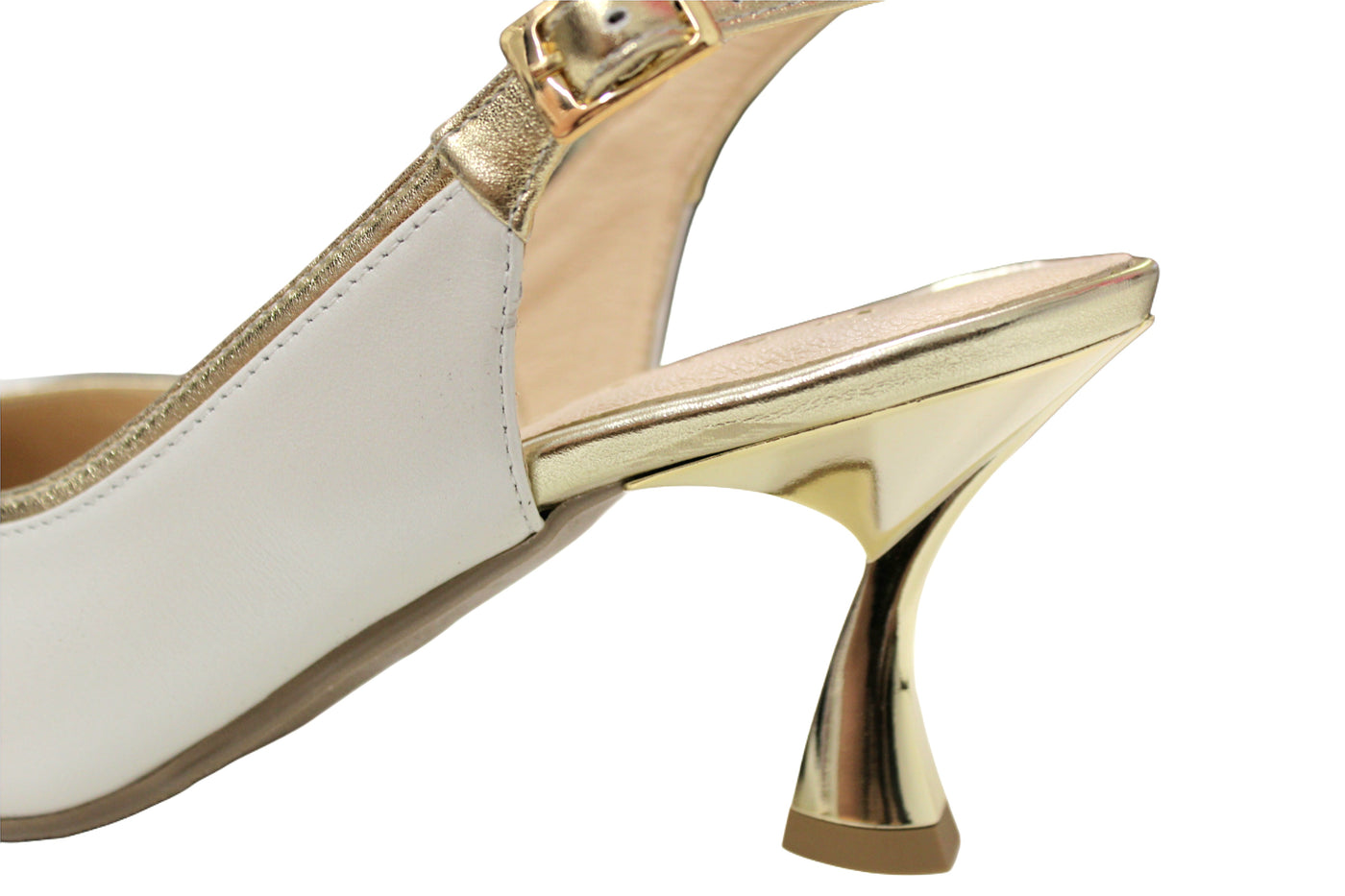 Gold and Ecru Slingback Kitten Heels