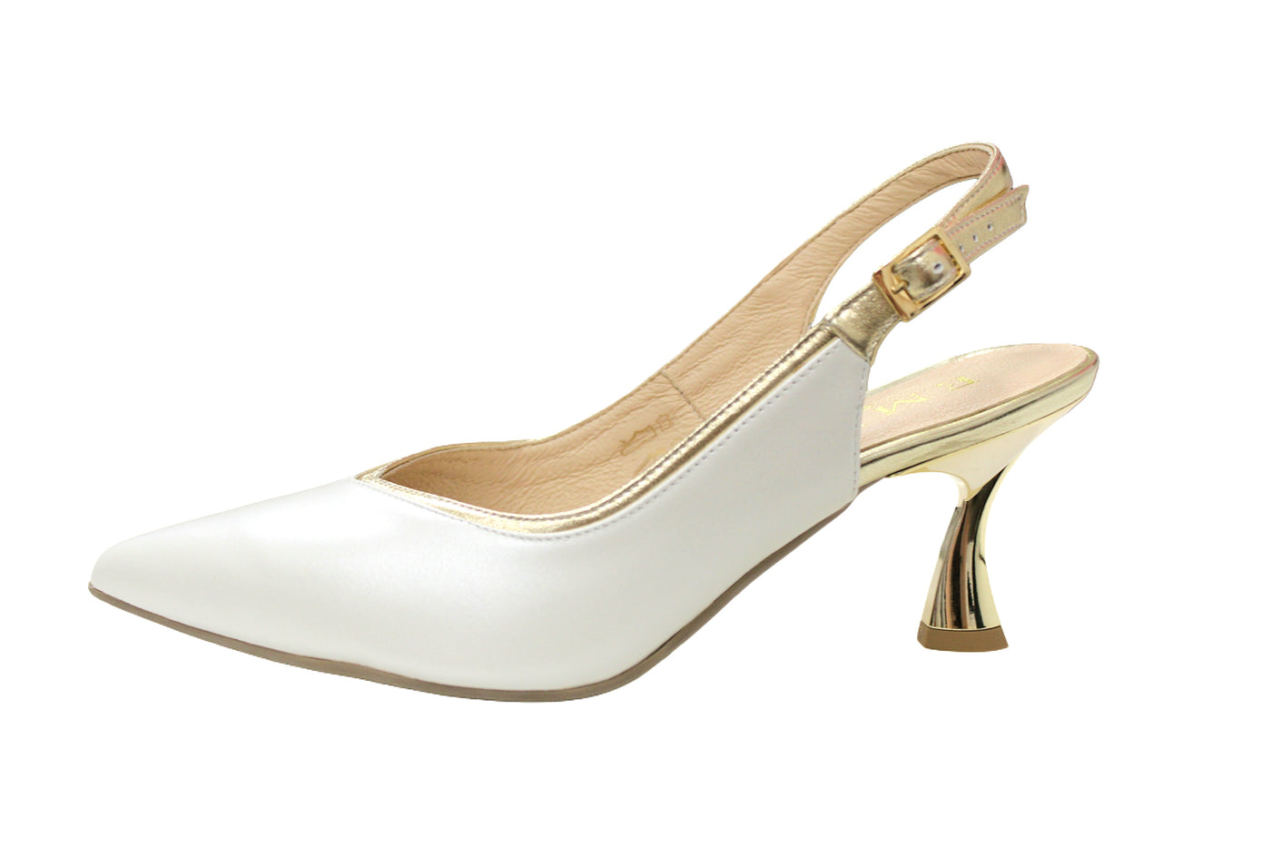 Gold and Ecru Slingback Kitten Heels