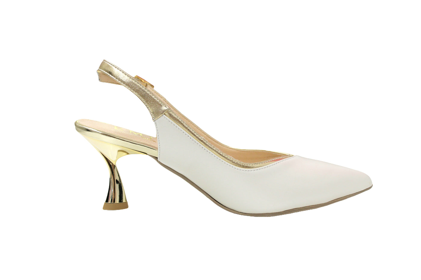 Gold and Ecru Slingback Kitten Heels