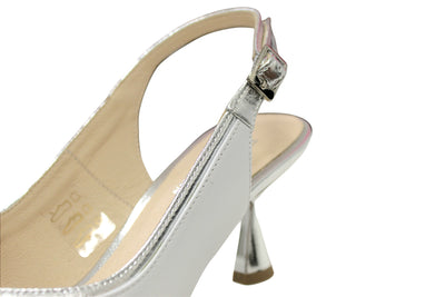 White and Silver Slingback Kitten Heels