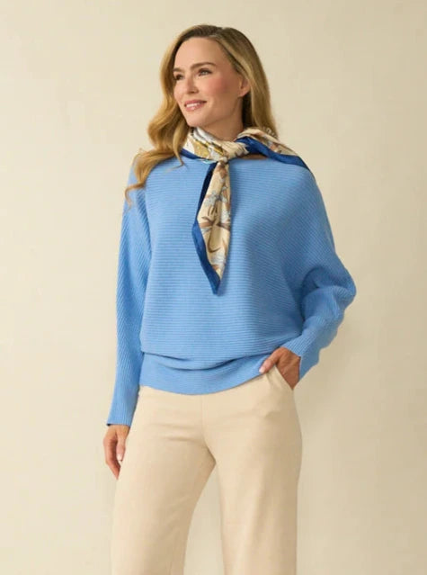 Blue Knit Ribbed Jumper