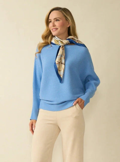 Blue Knit Ribbed Jumper