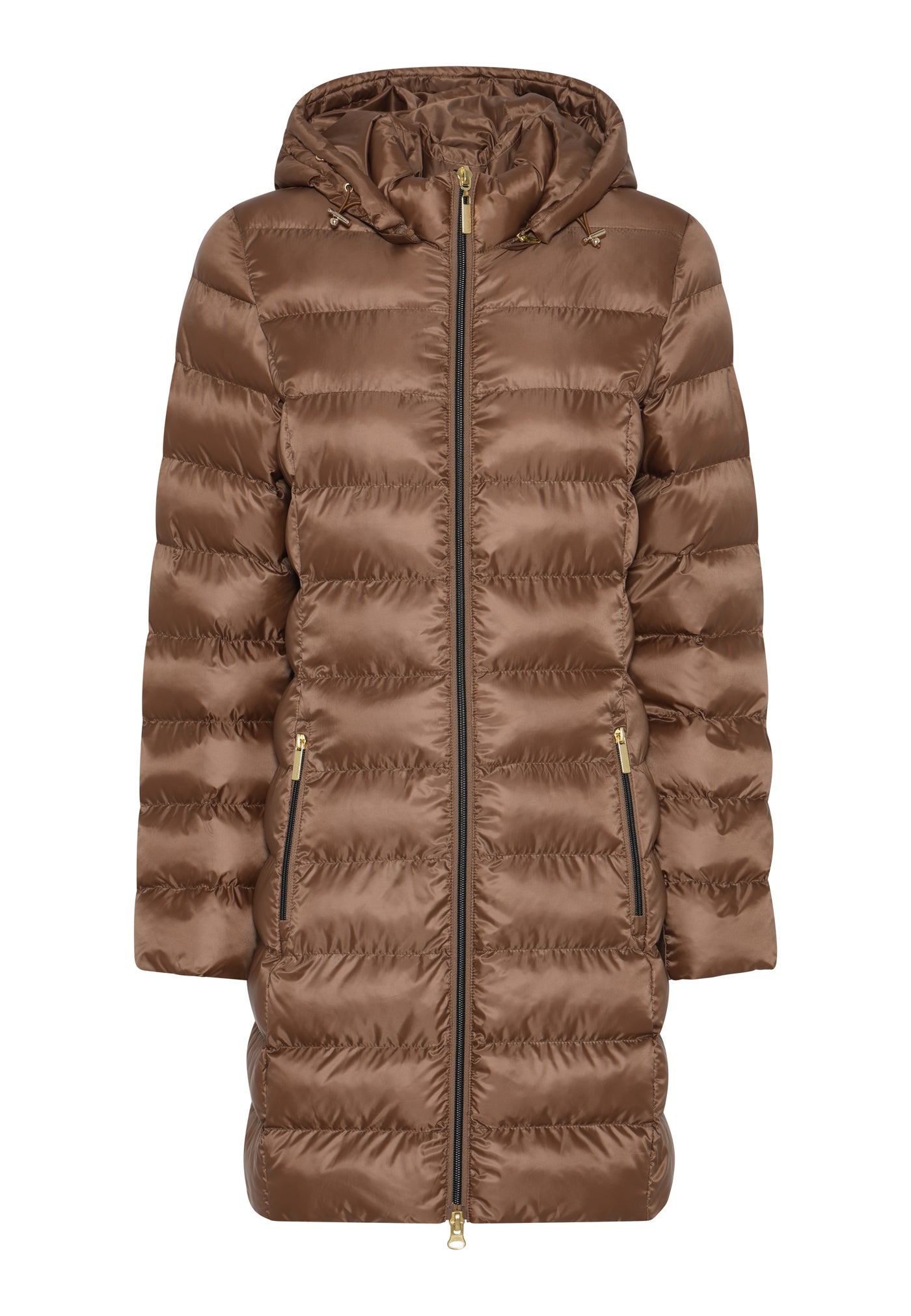 Camel Puffer Coat with Detachable Hood