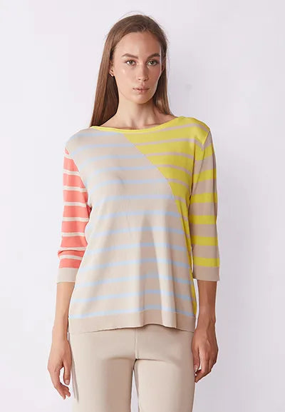 Striped Multicoloured Top With 3/4 Sleeves