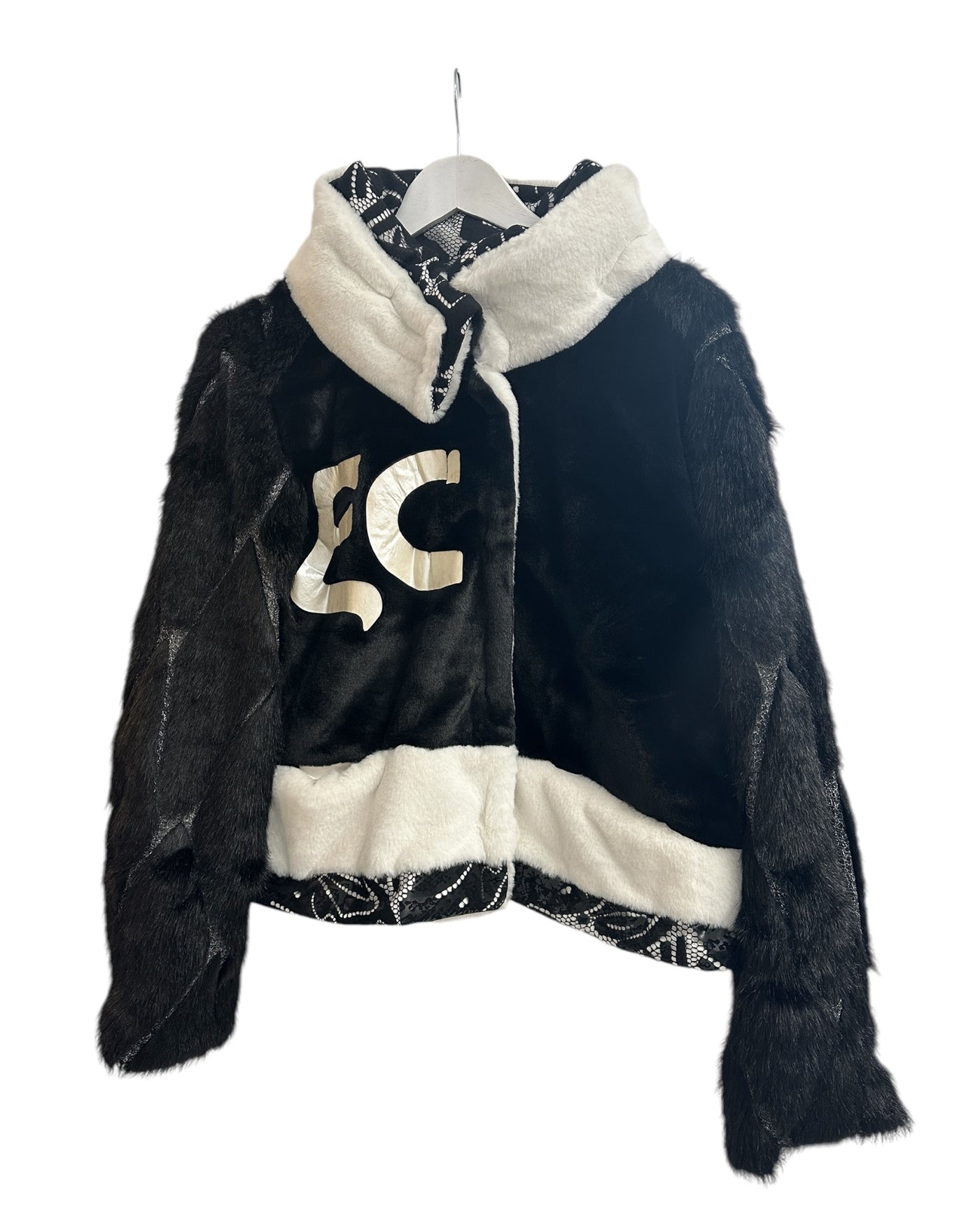 Faux Fur Jacket With 'EC' Print
