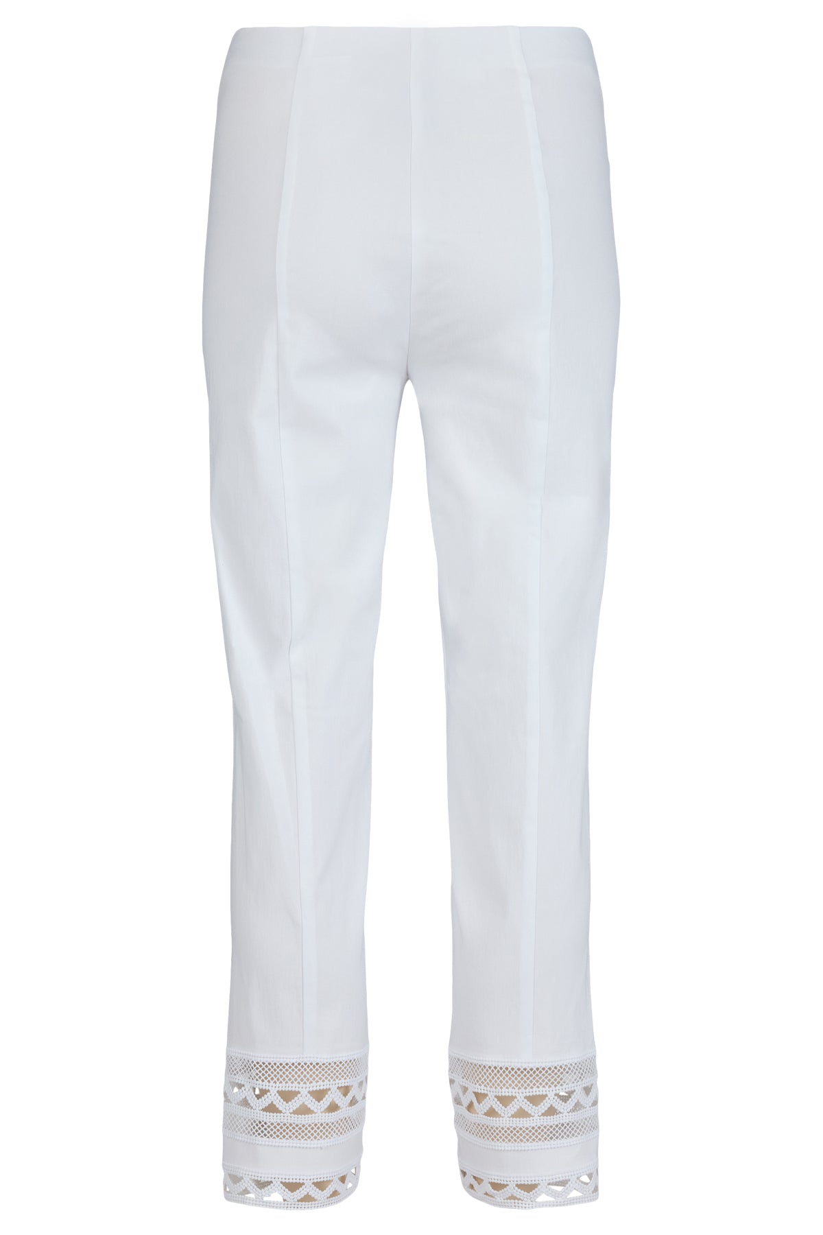 White Marie Straight Leg Trousers with Crocheted Pattern