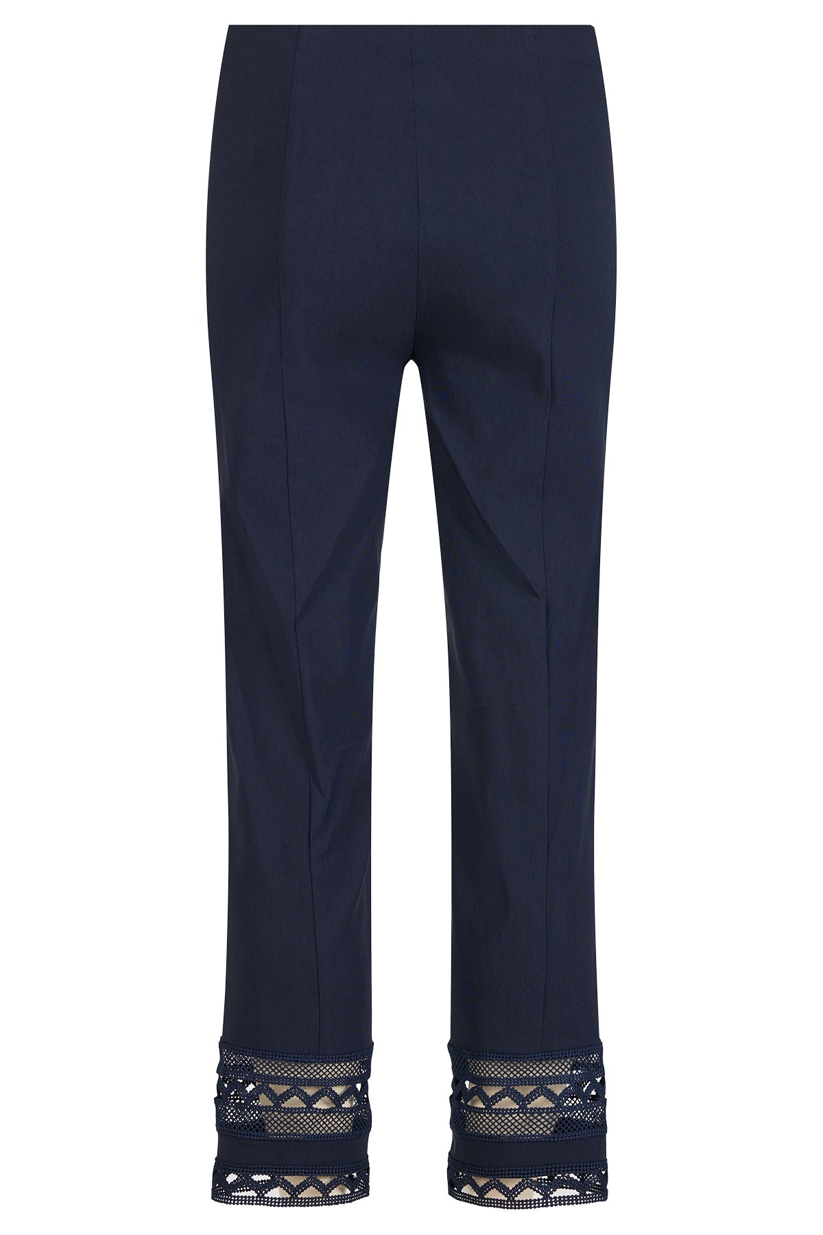 Navy Marie Straight Leg Trousers with Crocheted Pattern