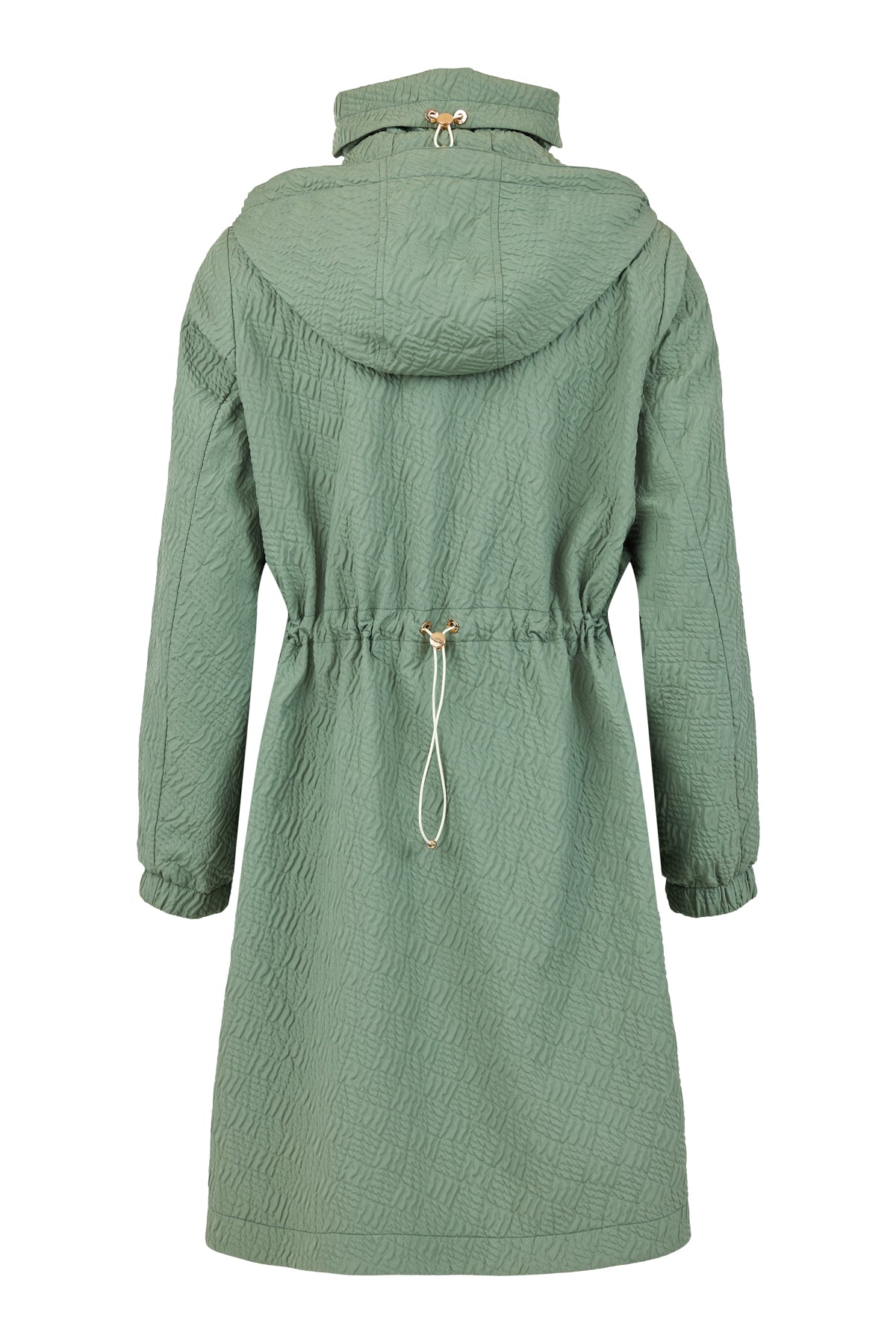 Khaki Green Coat With Button Detailing on Sides & Hood