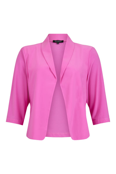 Pink Cardigan With Collar & 3/4 Sleeves