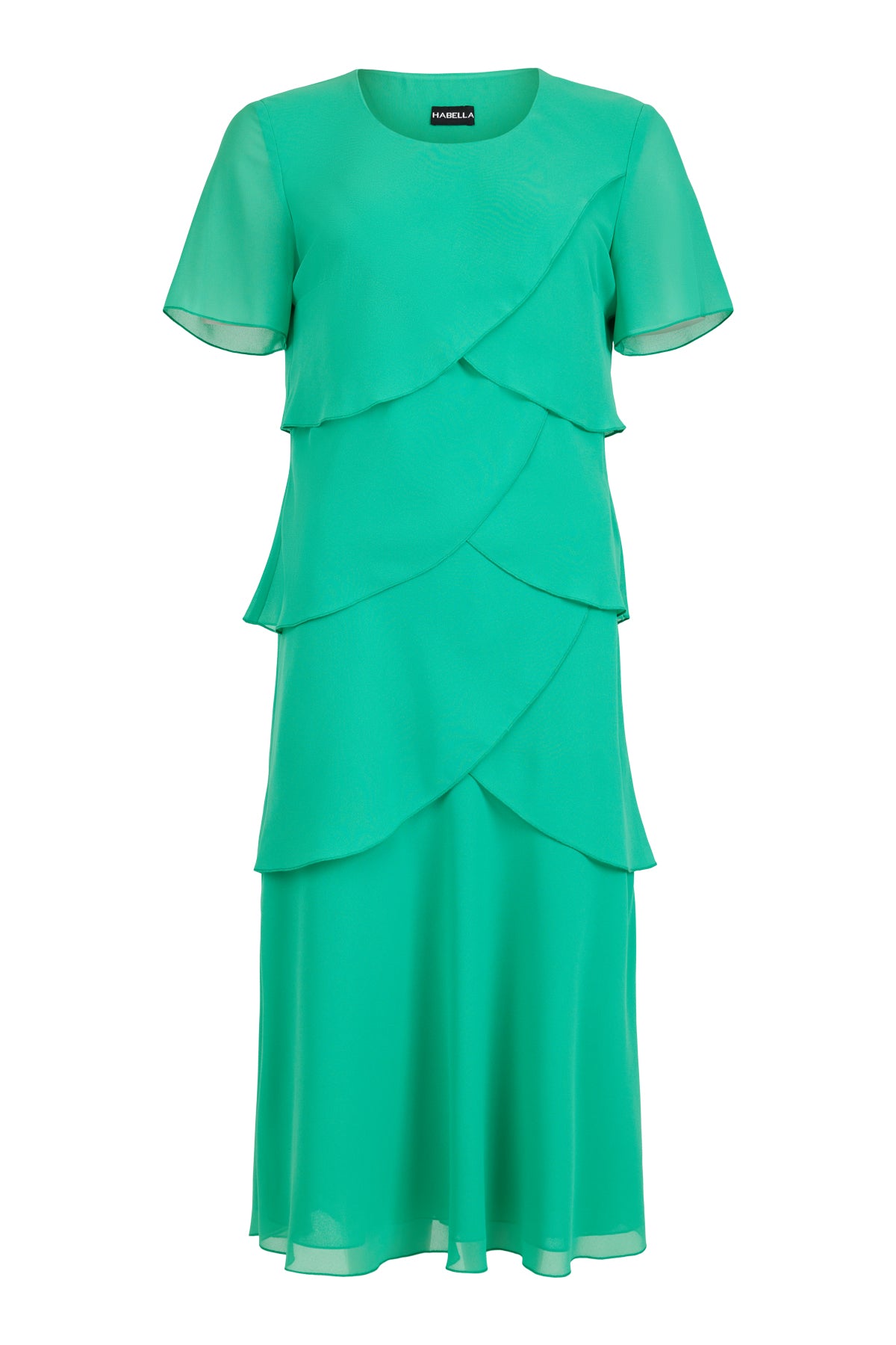 Green Round Neck Dress With Frill Effect & Short Sleeves