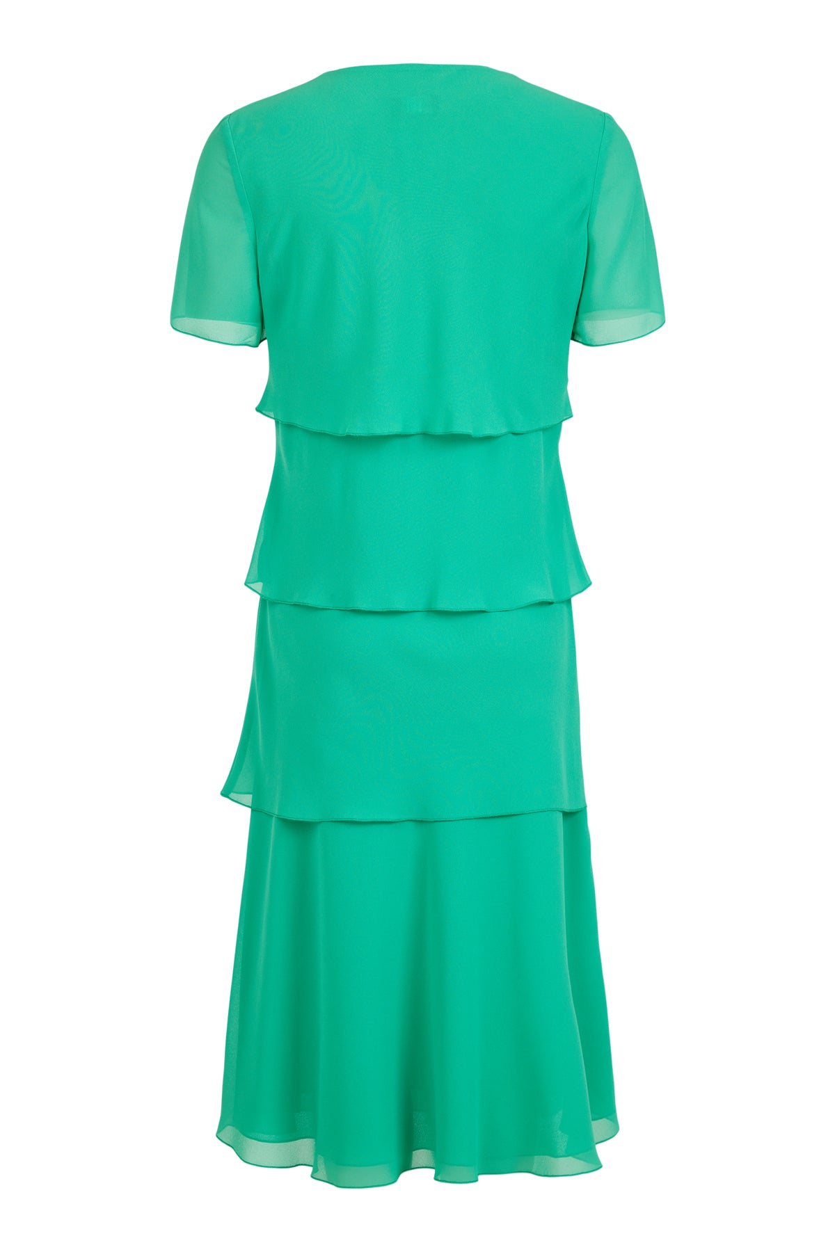 Green Round Neck Dress With Frill Effect & Short Sleeves