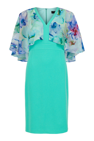 Turquoise Dress With Floral Print Detail