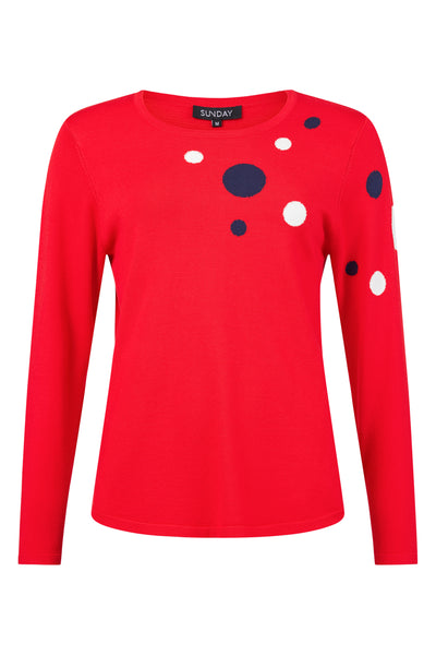 Red Jumper with Navy and White Polka Dots