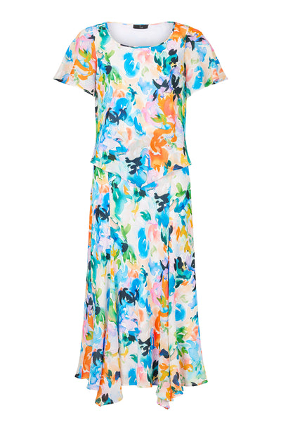 Floral Print Dress with Chiffon Overlay