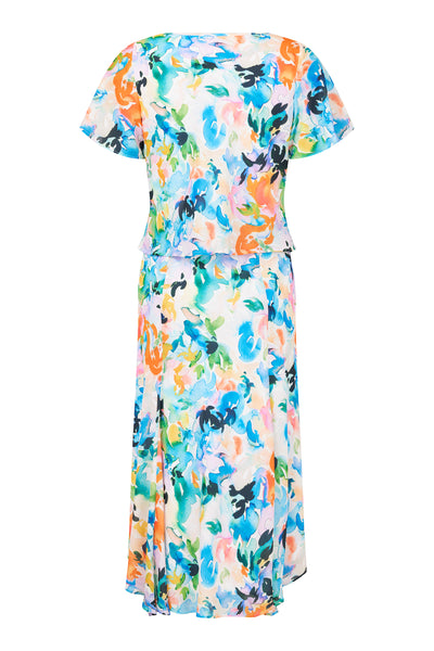 Floral Print Dress with Chiffon Overlay