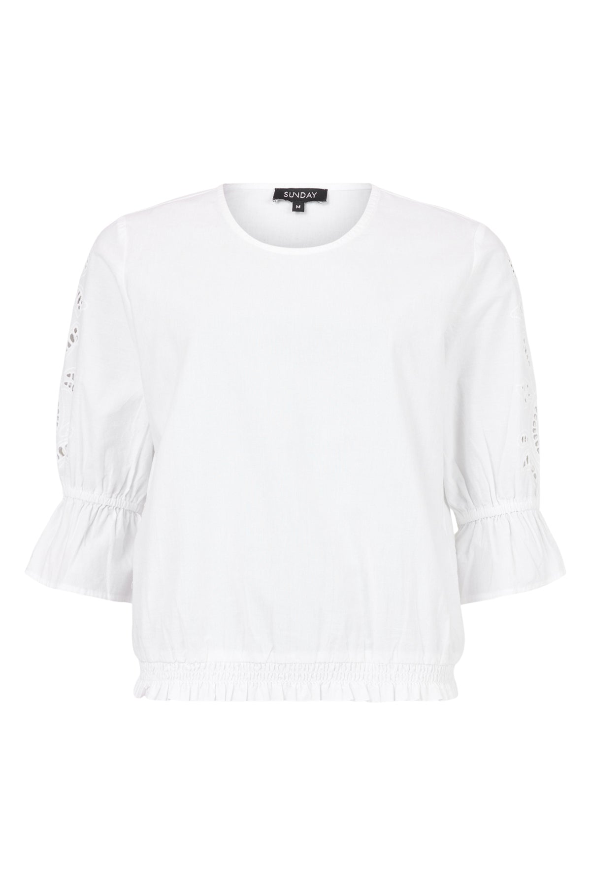 Off White Cotton Top with Lace Detail on Sleeve