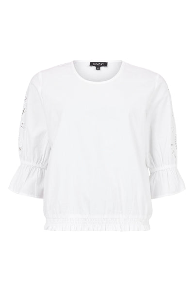 Off White Cotton Top with Lace Detail on Sleeve