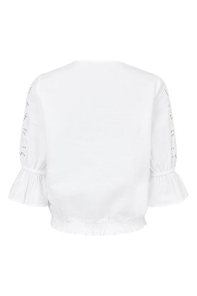 Off White Cotton Top with Lace Detail on Sleeve