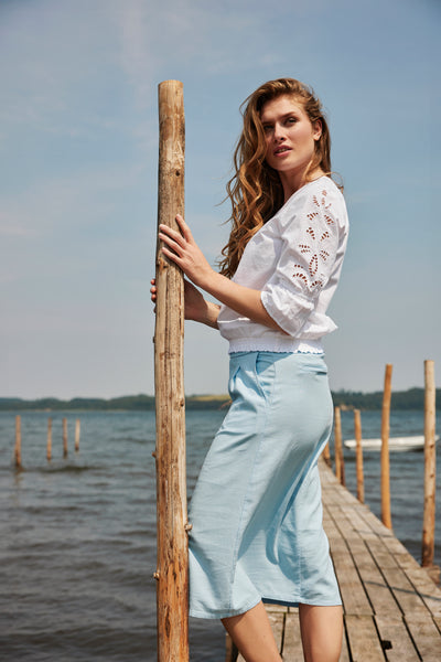 Off White Cotton Top with Lace Detail on Sleeve