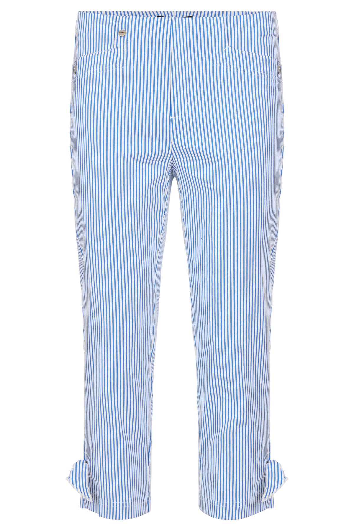 Blue Pinstripe 3/4 Rose Trousers with Tie Detail