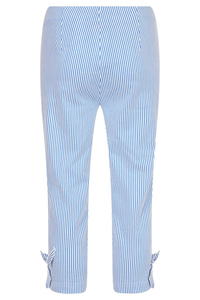 Blue Pinstripe 3/4 Rose Trousers with Tie Detail