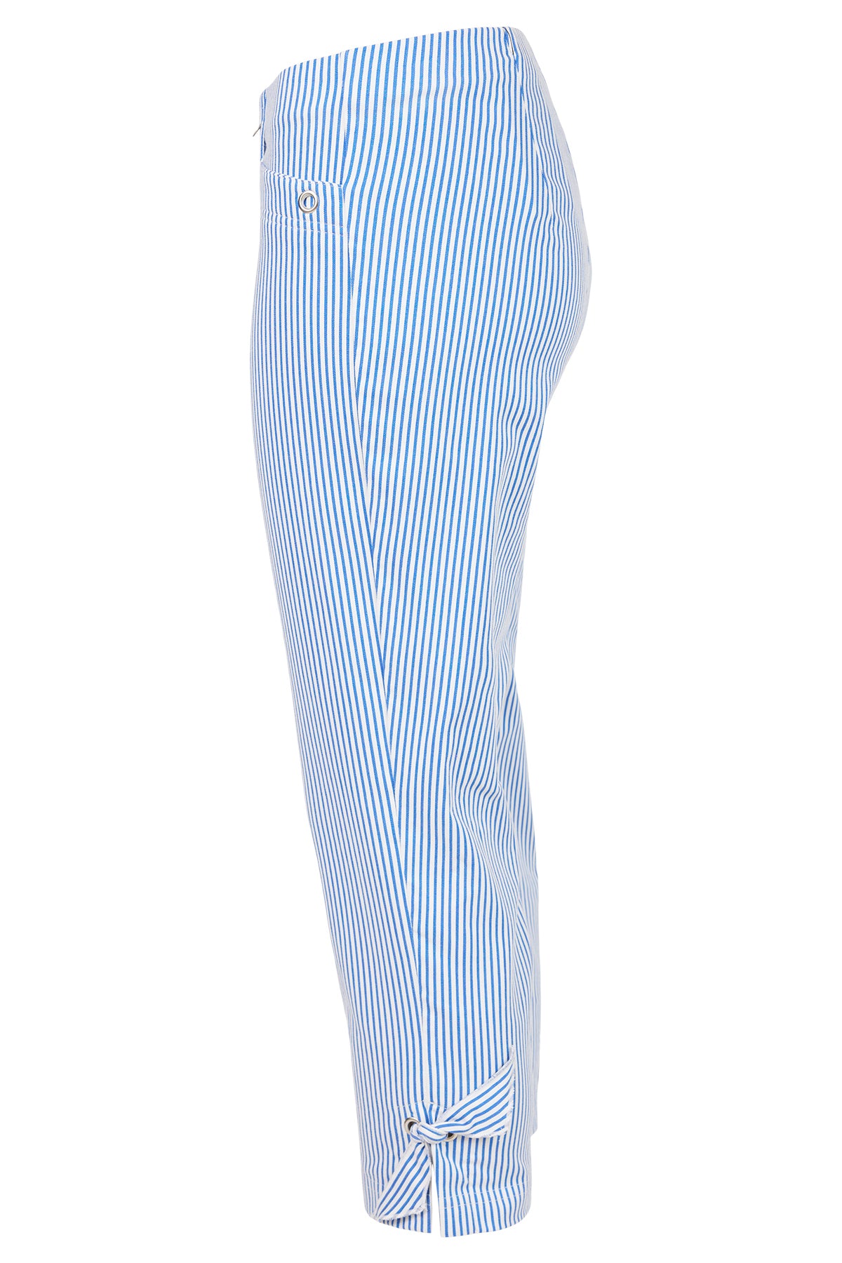 Blue Pinstripe 3/4 Rose Trousers with Tie Detail