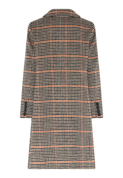 Brown & Orange Checked Long Wool Coat