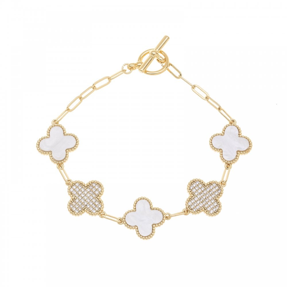 Four Leaf Clover White and Gold Bracelet