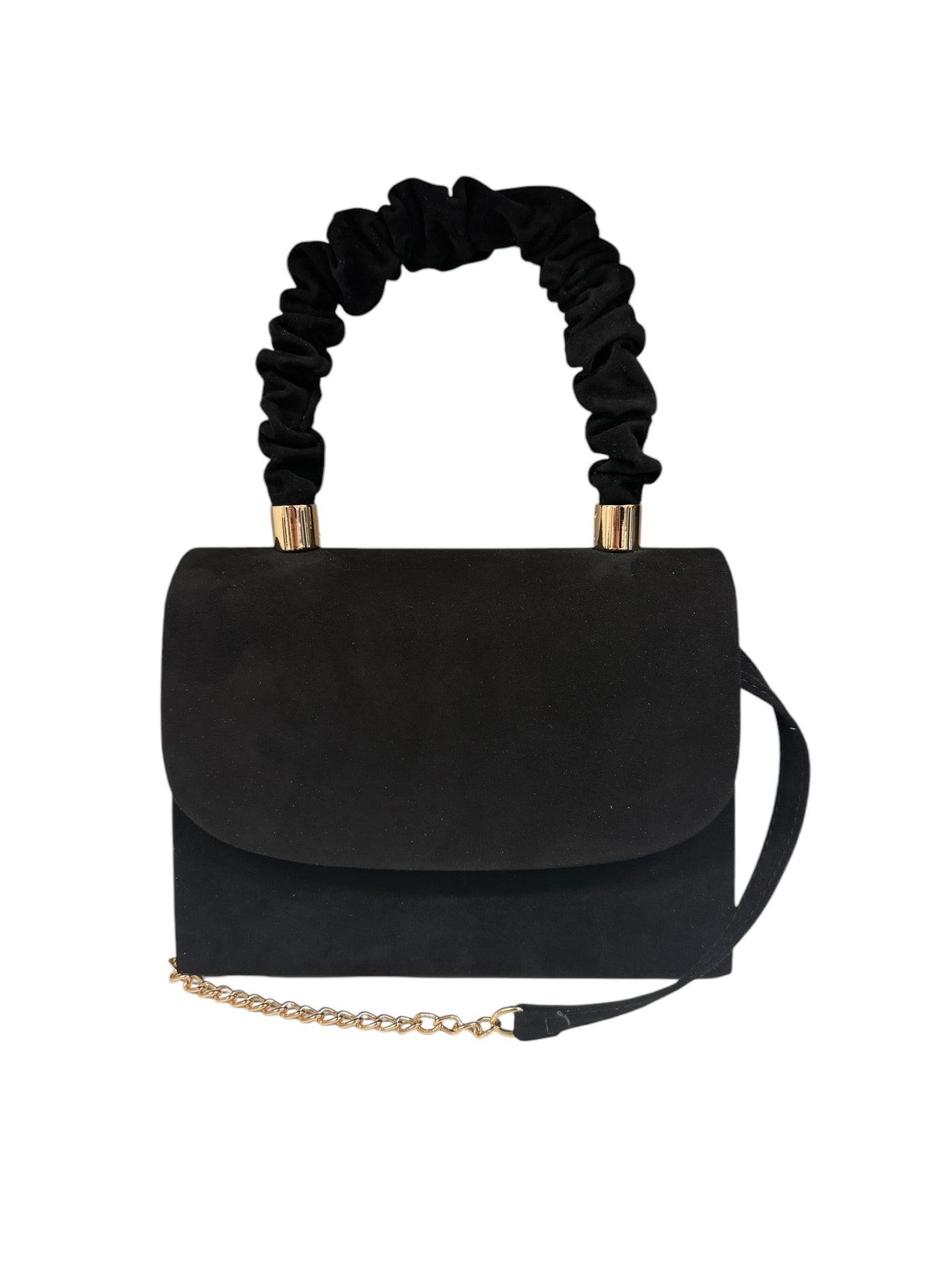 Suede Handbag with Ruched Handle & Gold Strap – Various Colours
