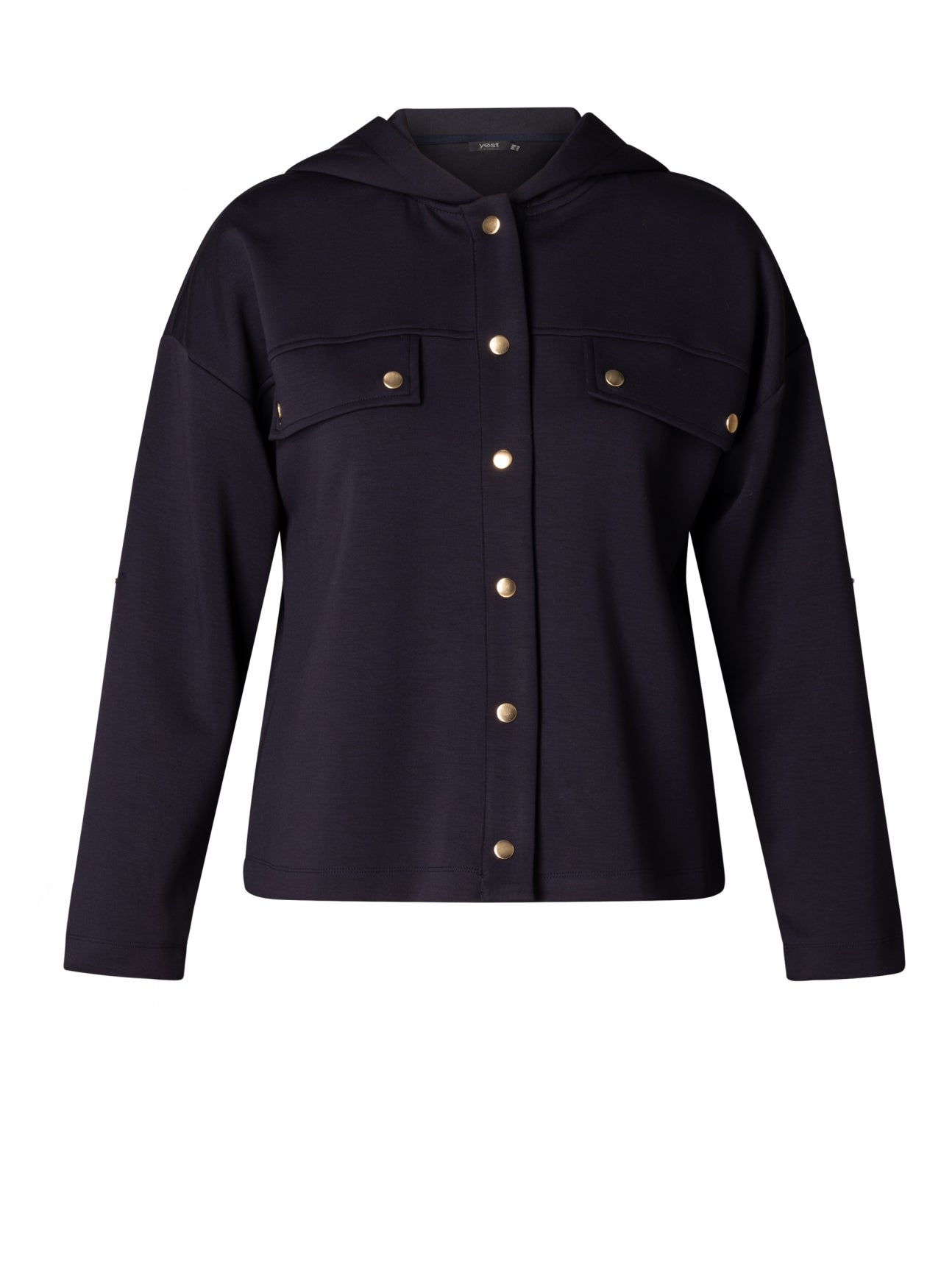 Dark Navy Nelleke Hoodie with Gold Buttons