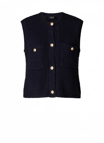 Brenda Chunky Knit Navy Vest with Buttons