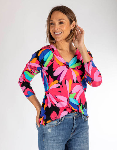 Pink Floral Print V-Neck Jumper
