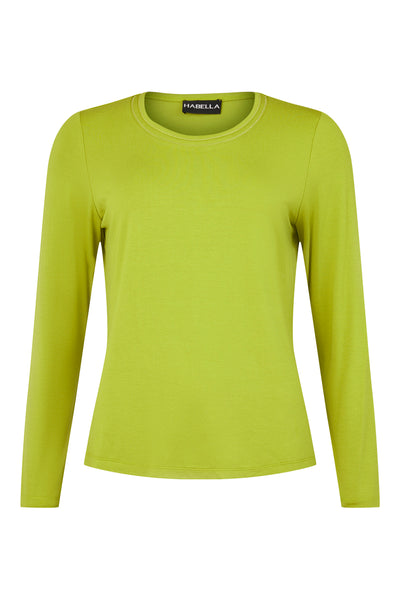 Lime Green Round Neck Top With Silver Stitching Detail