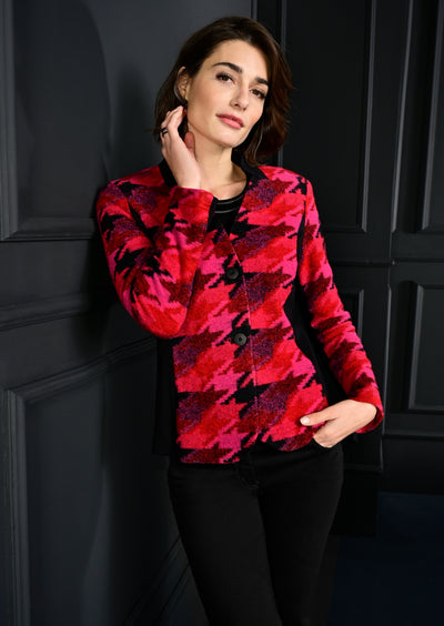 Pink, Red & Black Abstract Print Jacket with Front Buttons