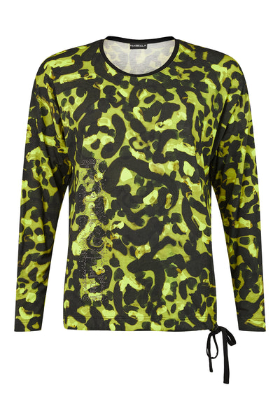 Lime Green & Black Printed Top With Tie-Waist Detail