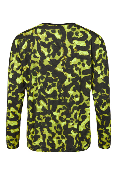 Lime Green & Black Printed Top With Tie-Waist Detail
