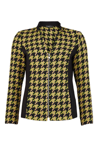 Lime Green & Beige Jaquard Print Jacket with Zip