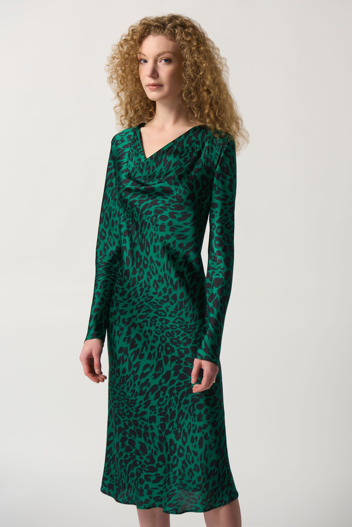 Joseph Ribkoff Black & Green Leopard Print Dress