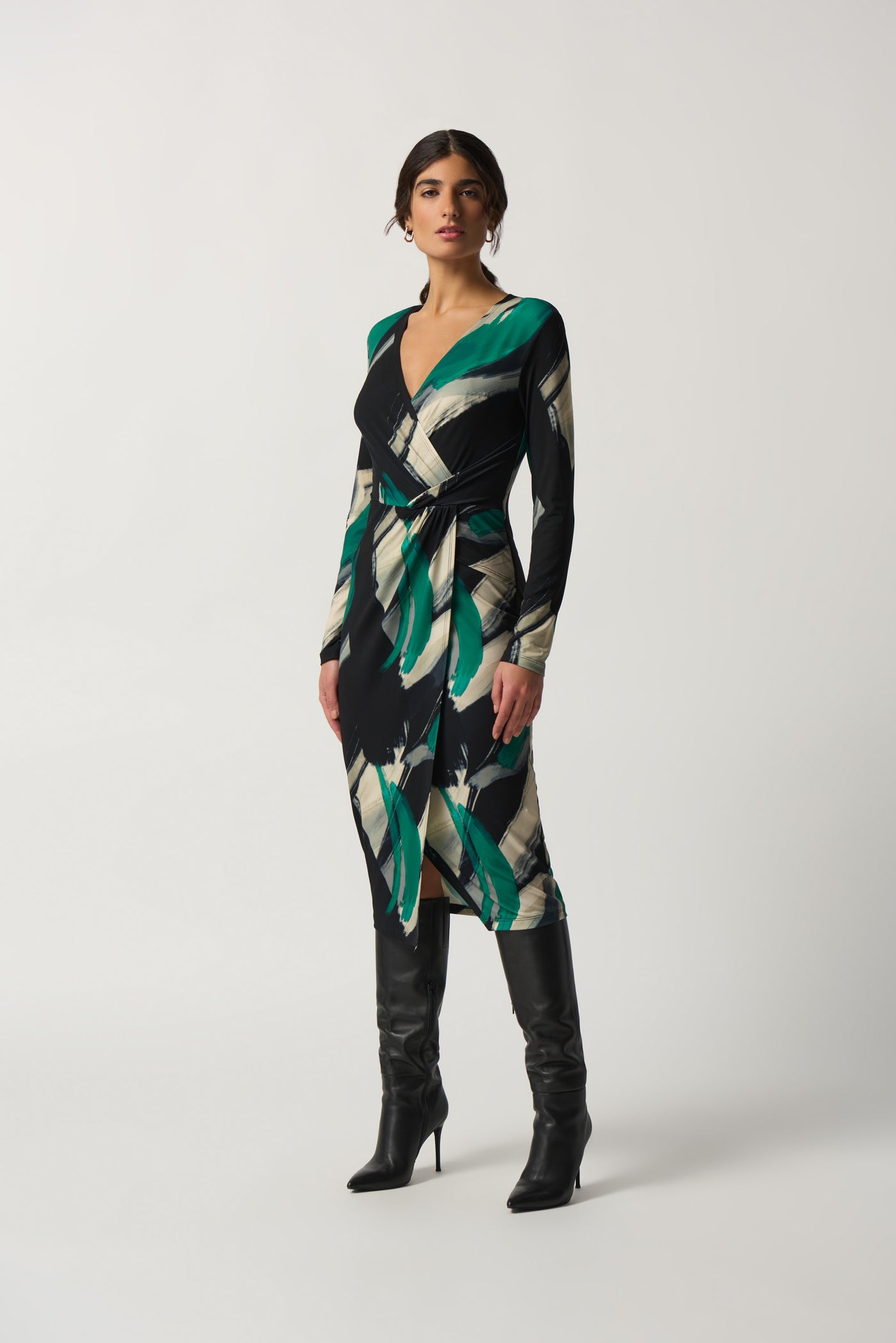 Joseph Ribkoff Multi Print Wrap Dress with Twist Knot Detail