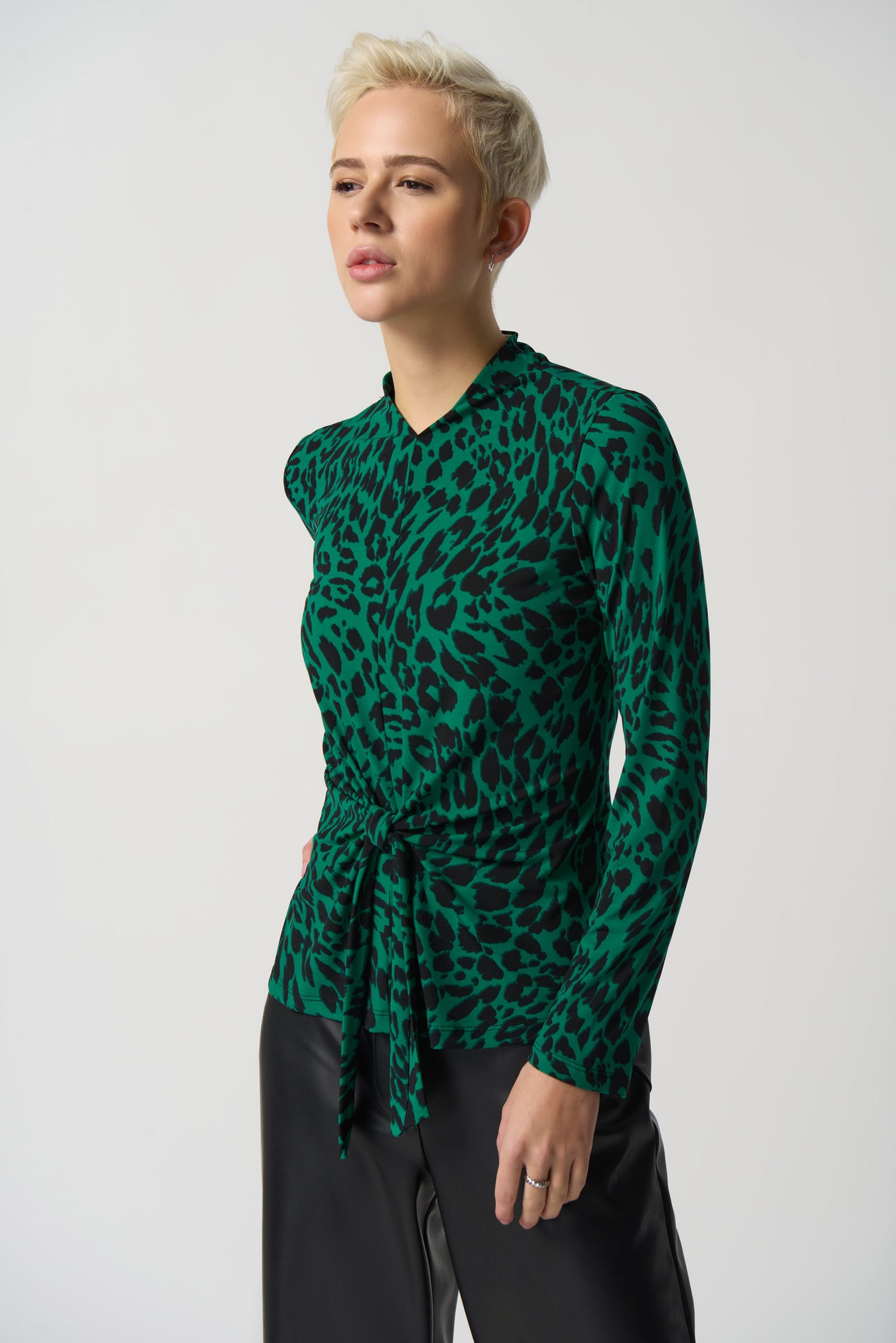 Joseph Ribkoff Black & Green Leopard Print Top