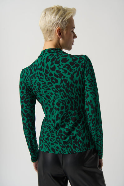 Joseph Ribkoff Black & Green Leopard Print Top