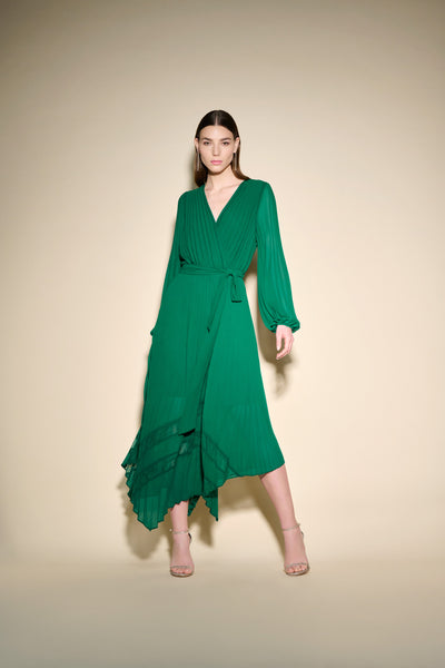 Joseph Ribkoff True Emerald Mesh and Chiffon Flounce Dress