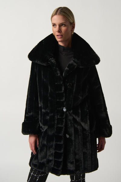 Joseph Ribkoff Black Faux Fur Reversible Puffer Coat with Faux Fur