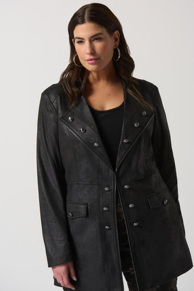 Joseph Ribkoff Black Suede Jacket with Button Detail