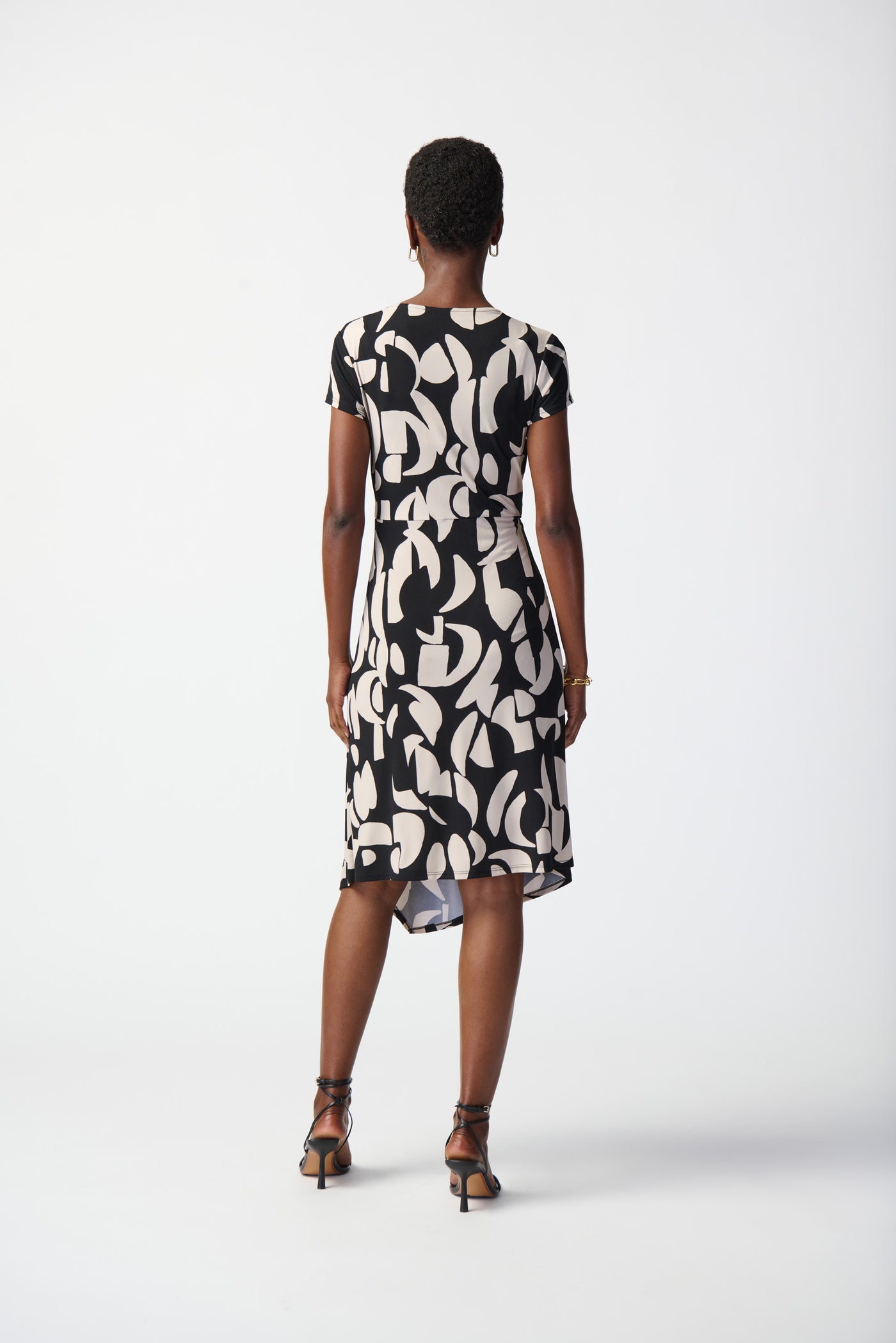 Joseph Ribkoff Black & Moonstone Abstract Print Silky Knit Wrap Dress